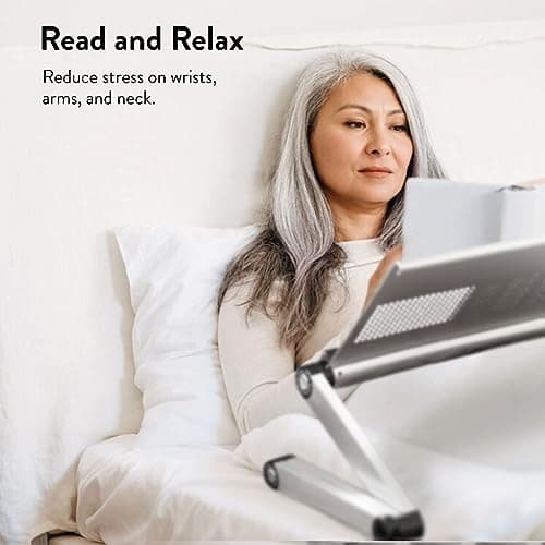 Uncaged Ergonomics Adjustable Book Holder, Tablet & Laptop Stand, Aluminum Portable Reading Stand for Textbooks & Cookbooks, Recipe Holder for Kitchen Counter, Silver 5