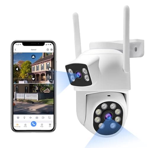 GUDFIDELIO Dual-Lens Wireless Security Camera Outdoor, 2K HD 6MP View, Indoor WiFi Connection, Smart Night Vision, Ai Motion Detection and Tracking, Light and Siren Alarm, 64G SD Card (Included)
