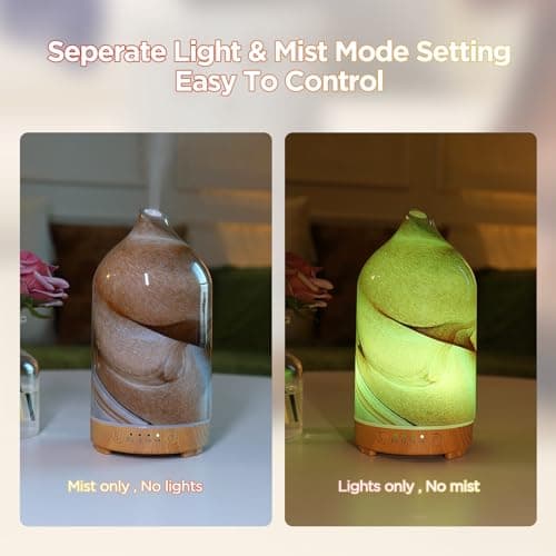 Essential Oil Diffuser Hand Blown Glass Aromatherapy Diffuser - Ultrasonic Cool Mist Scent Aroma Diffuser, Whisper Quiet with Auto Shut-Off, Timer Setting &7 Colors Night Light for Home 5