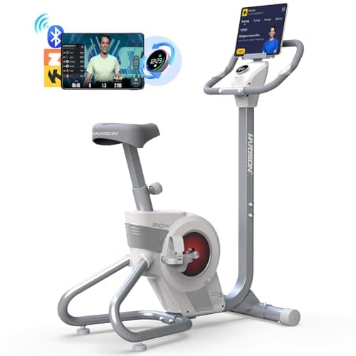 HARISON Exercise Bike for Home Gym with Self-Powered System, Electromagnetic/Magnetic Control Stationary Bikes for Home with 2 in 1 LCD Monitor and Tablet Holder, 350lbs Capacity