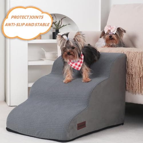 Aodisman 3-Step Dog Ramp and Stairs for Sofa and Chair - Non-Slip Sturdy Pet Steps for Small Dogs and Cats,15.7" H,Grey 6
