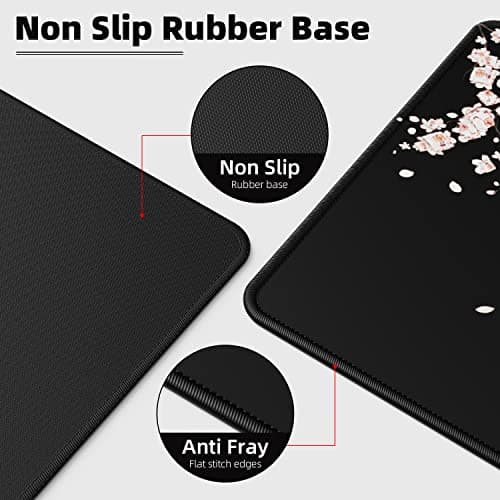 ETZ Japanese Plum Blossoms Black Mouse Pad (31.5 × 11.8 × 0.12 inch) Extended Large Mouse Mat Desk Pad, Stitched Edges Mousepad,Non-Slip Rubber Base,Gaming Mouse Pad XL. 6