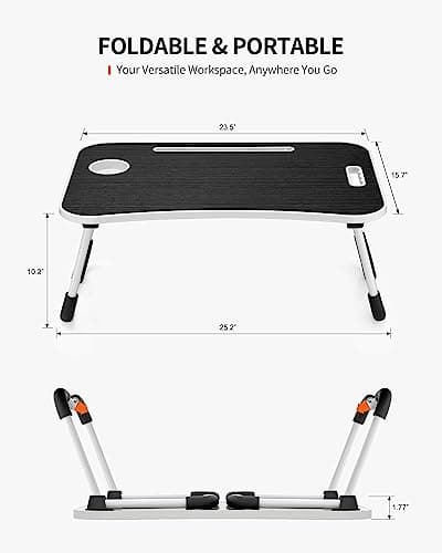 FISYOD Foldable Laptop Table, Portable Lap Desk Bed Table Tray, Laptop Stand with Cup Holder & Tablet Slot & Lifting Handle for Working Writing Drawing & Eating (Black) 6