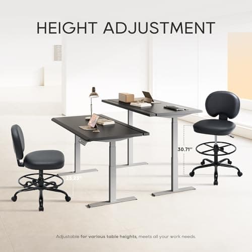 MALOL Drafting Chair-Tall Office Chair 275lbs, Standing Desk Chair with Adjustable Footrest Ring, Wide Seat, Thick Cushion and Back, High Office Counter Desk Chair for Home Bar Kitchen Shop, Black 8