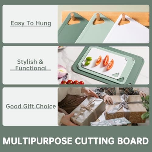 THETCHRY Plastic Cutting Board Set of 3-Cutting Boards for Kitchen BPA Free, Large-Small Chopping Boards Non-Slip for Cooking Camping Dishwasher Safe, Reversible, with Grip Handle, 15"×10"×0.6" Green 5