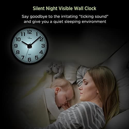 WallarGe Night Light Wall Clock for Bedroom - Silent Lighted up Wall Clock Glow in The Dark, Battery Operated for Living Room/Kitchen, Easy to Read Large Digital Display, 12 Inch 6