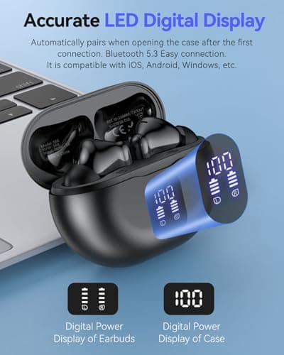 BHNYBWUL Wireless Earbuds, 2024 Bluetooth 5.3 Headphones, 50H Playback Deep Bass Stereo Ear Buds with LED Power Display Charging Case, IPX7 Waterproof Earbuds for Laptop Pad Phones Sports Workout 6