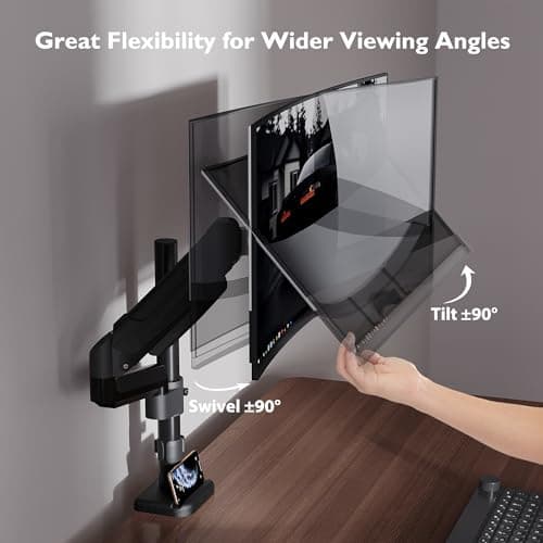 BONTEC Monitor Arm for 13–34 Inch Screens, Ergonomic Gas Spring Single Monitor Mount, Full Motion Desk Stand with Tilt Swivel Rotation, VESA 75x75mm 100x100mm, C Clamp, Grommet Base, Cable Management 6