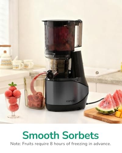 Canoly C09 Cold Press Juicer, 6" Extra Wide Feed Chute, 3-IN-1 Strainers (Juice & Sorbet & Nut Milk), Powerful AC Brushless Motor, Self Precut System, Juicer Machines with BPA-Free (Premium Black) 5