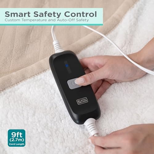 BLACK+DECKER Heated Blanket Electric Throw, Faux Shearling Electric Blanket, Heating Blanket with 4 Heating Levels, 3H Timer, Auto Shutoff, Fast Heating (50x60 inches, Navy) 5