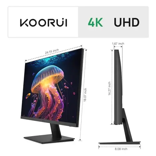 KOORUI 27 Inch 4K Monitor Computer UHD(3840 * 2160) IPS Display, 99% sRGB, 95% DCI-P3, 1.07 Billion Colors, Freesync & G-sync, Displayport & 2X HDMI, VESA 100 * 100mm, Tilt -5 to 20°, Audio Out (N07) 10