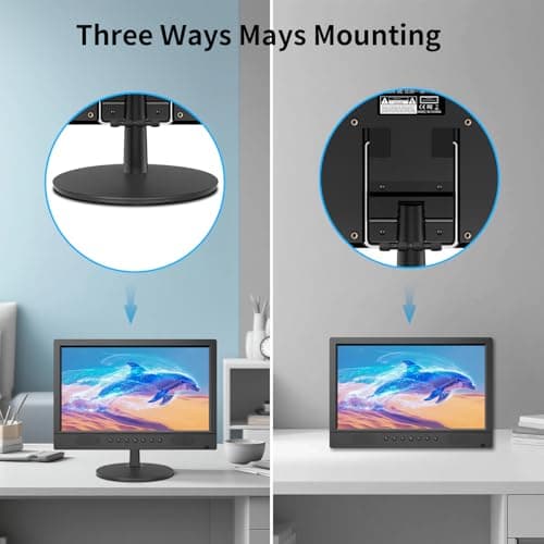 Jexiop 16inch Security Monitor,Wall-Mounted Monitors Supports USB/Full Format Video Playback,CCTV Monitors with AV/HDMI Input/VGA/BNC,Built-in Speaker,Remote Control 5