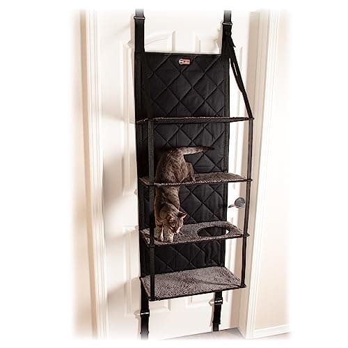 K&H Pet Products Hangin Cat Tree Door Mounted Cat Furniture, Space Saving Multi-Level Wall Perch Hammock Bed, Interconnecting Levels, Collapsible, Tool-Free Assembly - Gray - Fits Doors <80in H