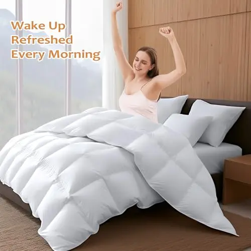 Wellos Luxury Goose Feather Down Comforter King Size 850+ Fill-Power, Fluffy and Cozy Duvet Insert with 1000T 100% Cotton, All Season Premium Medium Warmth King Size Down Comforter 8