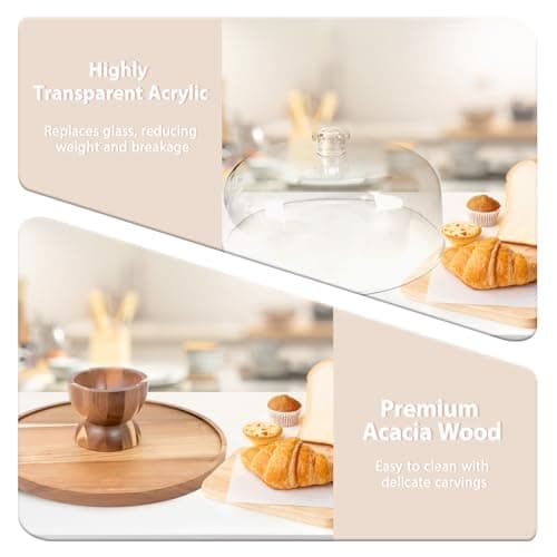 Acacia Wood Cake Stand with Lid - 12in Cake Stand with Dome,2 in 1 Charcuterie Board for Cheese, Chips, Fruit Platter, Large Acrylic Cake Dome Cover 6