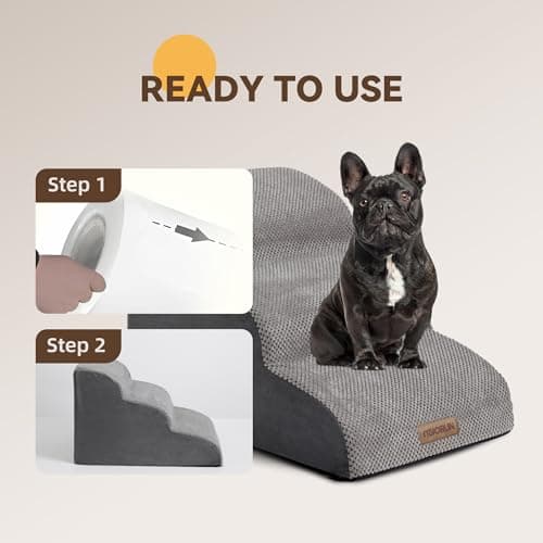Dog Stairs Ramp for Bed and Couch Up to 17", Slope 3-Step Foam Steps for Pets to get on Sofa, Puppy Ladder with Washable Cover and Balanced Non-Slip Base, Ideal for Older Cats 7
