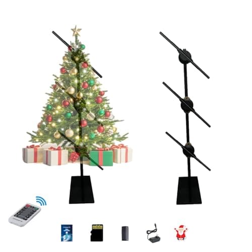3dhologramfan Led Fan Projector 16.5" Christmas Tree Holographic Display with WiFi & Remote Control, 3 Pcs Splicing with Floor Stand for Advertising, Christmas & Halloween Decorations,Stores