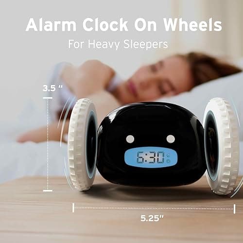 CLOCKY Alarm Clock on Wheels – Loud Rolling Alarm Clock for Heavy Sleepers | Runaway Clock that Jumps & Runs to Wake You Up | Funny Unique Gift for Adults, Teens & Kids Bedrooms (Black) 8