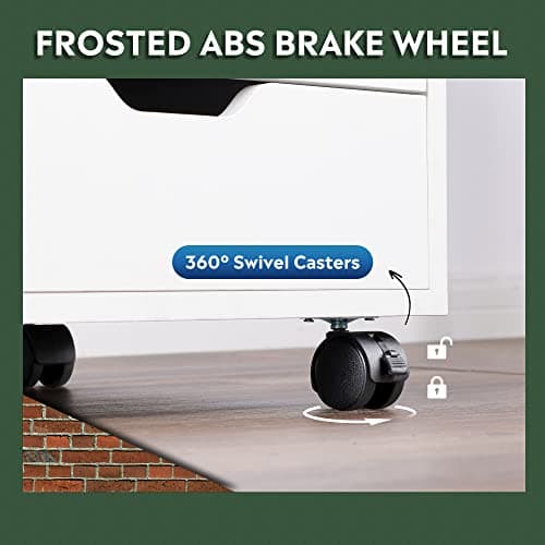 DEVAISE 5-Drawer Wood Drawer Cabinet, Office Storage Cabinet with Adjustable Shelf & Wheels, Printer Stand for Home Office, White 7