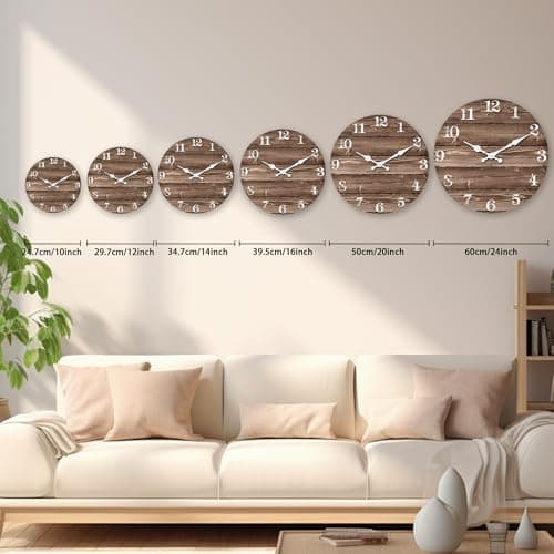 XFM Wooden Wall Clock 10 Inch Silent Wall Clocks Battery Operated Decorative Farmhouse Small Rustic Wall Clock for Kitchen Living Room Office 6