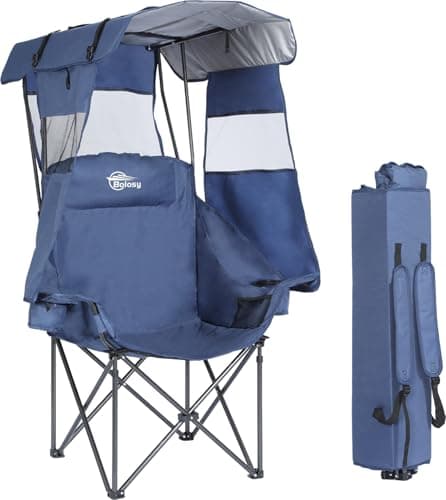 Camping Chair with Canopy Beach Chair with Canopy Shade Oversized Folding Canopy Chair for Camping, Beach, Picnics, Fishing, Sports - High Back, Padded Headrest, Cup Holder, Pocket - Support 400 LBS