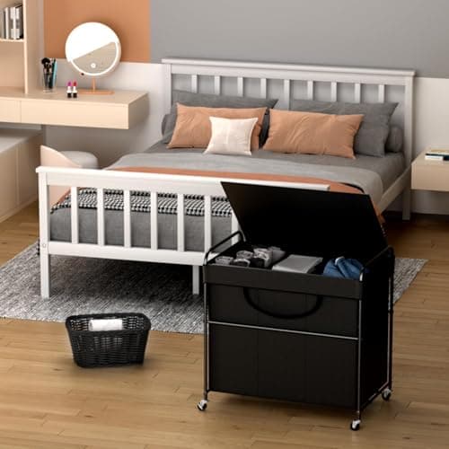 YKDIRECT 180L Large Laundry Hamper, 3 Compartment Laundry Basket with Lid, Removable Bag & Metal Structure with Industrial Wheels, Suitable for Bathroom, Dorm Room, Laundry Room (Black, 180L) 6