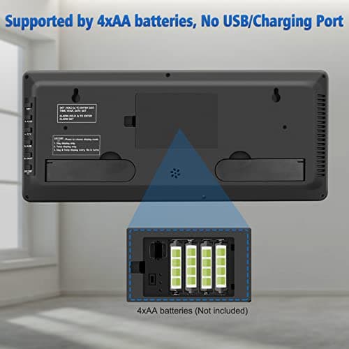 WallarGe 14.5'' Large Digital Wall Clock Battery Operated with Jumbo Numbers, Temperature and Date - Easy to Read and Set, Auto DST 8
