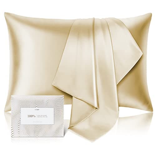 100% Pure Mulberry Silk Pillowcase for Hair and Skin - Allergen Resistant Dual Sides,600 Thread Count Silk Bed Pillow Cases with Hidden Zipper,1pc,Standard Size,Champagne
