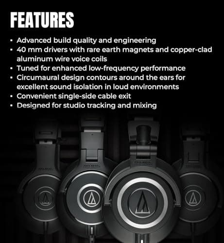 Audio-Technica ATH-M20x Professional Monitor Headphones - Black Bundle with Case and Austin Bazaar Polishing Cloth 5