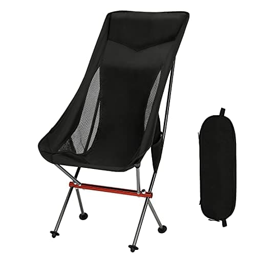 SHALLWE Camping Chairs, All Aluminum Frame Portable Folding Camp Chair for Adults, Heavy Duty Collapsible for Backpacking, Hiking, Beach, Sports (Black)