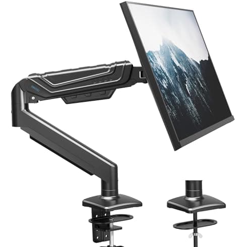 BONTEC Monitor Arm for 13–34 Inch Screens, Ergonomic Gas Spring Single Monitor Mount, Full Motion Desk Stand with Tilt Swivel Rotation, VESA 75x75mm 100x100mm, C Clamp, Grommet Base, Cable Management
