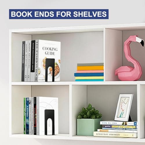 WSYDKNS Book Ends for Shelves, 4 Pack Metal Bookends, Compact Book Stopper for Small Books, CDs, Vinyl Records, Desk & Classroom Organizer, 3.9x2.8x5.2 Inch 8