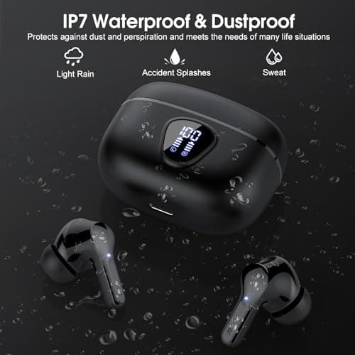Wireless Earbuds, Bluetooth 5.4 Headphones HiFi Stereo, Earbuds with ENC Noise Cancelling Mic, IP7 Waterproof in Ear Earphones, 48H, LED Display Ear buds for Pad Workout Sports, Mysterious Black 7