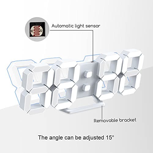 Cardking LED Digital Wall Clock, 3D Alarm Clock for Bedroom Living Room Classroom 12/24H/Date/Temperature Large Display Adjustable Brightness Snooze Night Light White 9.7 inch with Remote Control 6
