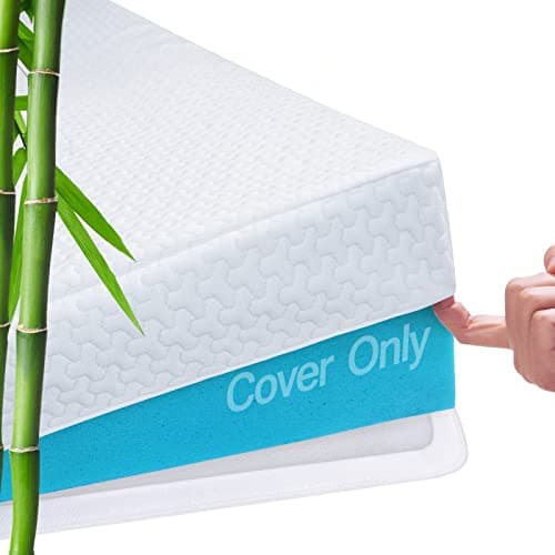 Mattress Topper Cover Queen Size (Only Cover) 3 Inch Mattress Protector Cooling Rayon Zippered Mattress Encasement with Adjustable Straps for Latex Mattress Topper Memory Foam Cover