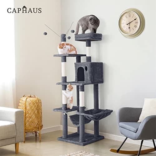 CAPHAUS 70-Inch Multi-Level Tall Cat Tree with Cute Top Perch, Scratching Posts, Cat Activity Tree w/Modern Hammock, Cat Cave Condo for Large Cats Kittens Tall Cat Climbing Play Tower 8