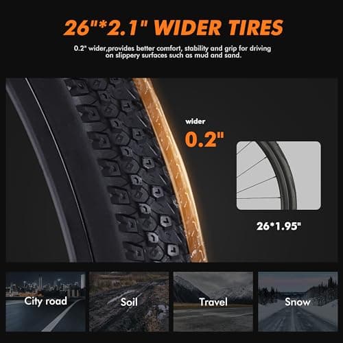 Qlife Cityone Electric Bike for Adults 26"" Ebike with 2.1"" Tire,Up to 20Mph,UL2849 Certified Built-in Removable Battery,Peak 500W Motor Ebikes with 7 Speed Commuter Mountain Electric Bicycle, Black 6