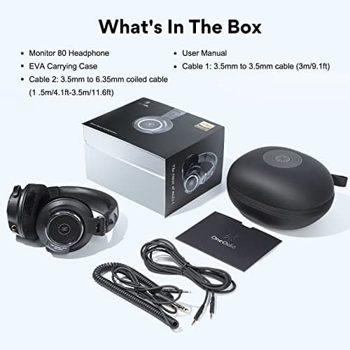 OneOdio Monitor 80 Open Back Headphones- Studio Headphones for Mixing Mastering Editing, Wired Over Ear Headphones for Professional Studio Applications, 250 Ohm, Velour Earmuffs, Sound Isolation 8