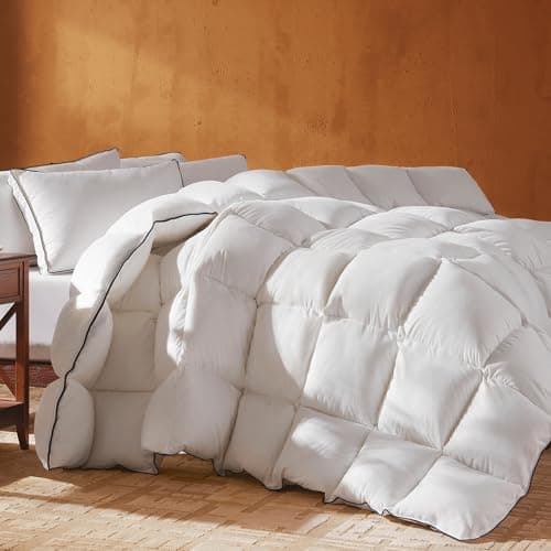 Richtry Goose Feather Down Fiber Cotton Comforter California King Size, Ultra-Soft Duvet Insert, Hotel Collection White Quilted Comforter, All Season Bedding Comforter with 8 Corner Loops, 104x96 Inch