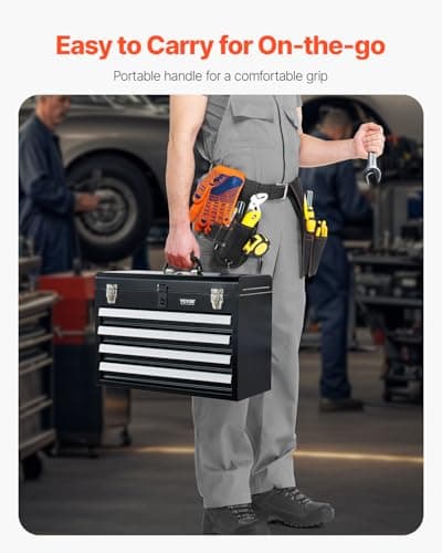 VEVOR Metal Tool Box, 20.5-inch, Portable Metal Tool Box with 4 Drawers, Small Tool Chest with EVA Liners, Ball Bearing Slide Drawers Locking & Powder Coated Finish, Multi-Function Tool Organizer 5