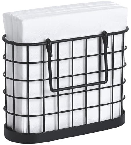 HOMECLASS6 Black Napkin Holder - Vintage Napkin Holders for Kitchen Farmhouse Decor. Upright Paper Napkin Holder for Tables, Bar, or Restaurant. Matte Black.