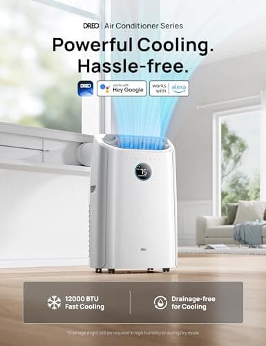 DREO Portable Air Conditioners, 12,000 BTU AC Unit for Bedroom with Drainage-free Cooling, 46dB Quiet, APP/Voice/Remote, 24h Timer with Fan & Dehumidifier, Smart Standing AC for Room Indoors, AC515S 8