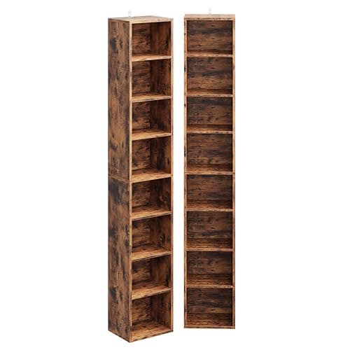 IRONCK Tall Narrow Bookshelf 8 Tiers 71in Set of 2, Compact Corner Bookcase, Easy to Match for Living Room, Office, Study, Bedroom