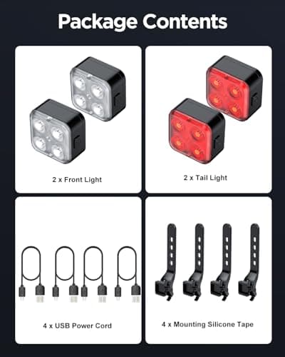 Akale Bike Lights Set, Rechargeable Bicycle Lights Front and Rear, 4 Light Mode Options, Bike Headlight, IPX4 Waterproof, Easy to Install for Men Women Road （ 2 Pack ） 7