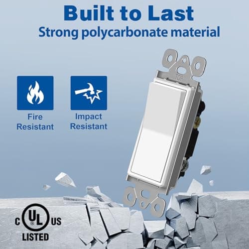 CML Single Pole Decorator Light Switch, 20 Pack Rocker Paddle Wall Switch, 15A 120/277V, On/Off Interrupter, UL Listed, White 5