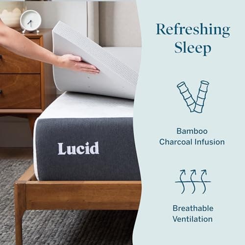 Lucid 3 Inch Bamboo Charcoal Infused Memory Foam Mattress Topper - King Size – Moisture and Odor Control - Ventilated - Deep Plush Feel, Pressure-Relief Bed Topper – CertiPur Certified 2