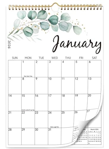 2024 Calendar - Wall Calendar From January 2024 to December 2024, 2024 Aesthetic Modern Greenery Vertical Hanging Large Calendar with Thick Paper, Perfect for Monthly Organizing & Planning, 10"×14.5"