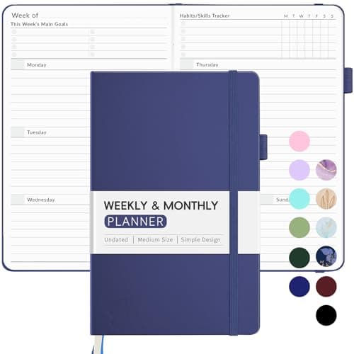 Undated Weekly Planner for 2026, Forvencer Simplified Weekly & Monthly Calendar Planner, Cute Daily Organizer Notebook, Agenda Journal to Track Goals & Tasks, Start Anytime, A5 Size, Navy Blue
