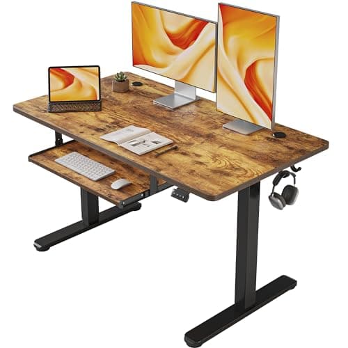 FEZIBO Standing Desk with Keyboard Tray, 48 × 24 Inches Electric Height Adjustable, Sit Stand Up Desk, Computer Office Desk, Rustic Brown