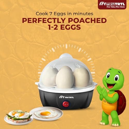truTRTL Electric Egg Cooker | Boils upto 7 eggs | Poacher | Omelet maker | Vegetable steamer, dumpling & More | Royal Black 9